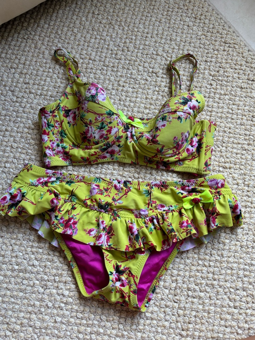 Betsey Johnson Green Floral Bikini Set Vintage
